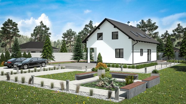 Podkrovní dvoupodlažní dům obdélníkového tvaru s dispozicí 6 + kk a podlahovou plochou 170,27 m².